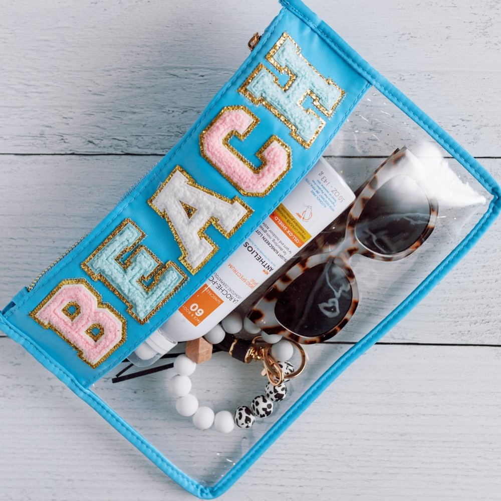 CHENILLE LETTER CLEAR POUCH - BEACH